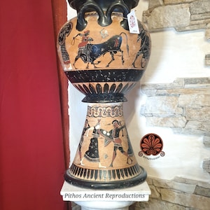 Dinos vase reproduction with black figures, made with the same techniques. Height 50cm image 2