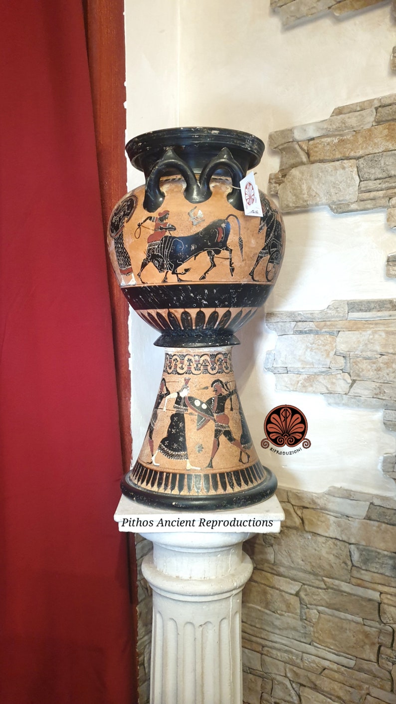 Dinos vase reproduction with black figures, made with the same techniques. Height 50cm image 2