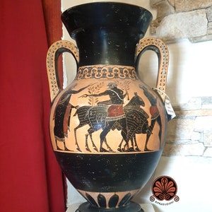 Attic black-figure amphora vase reproduction, made with the same ancient techniques. Height 45 cm. image 3