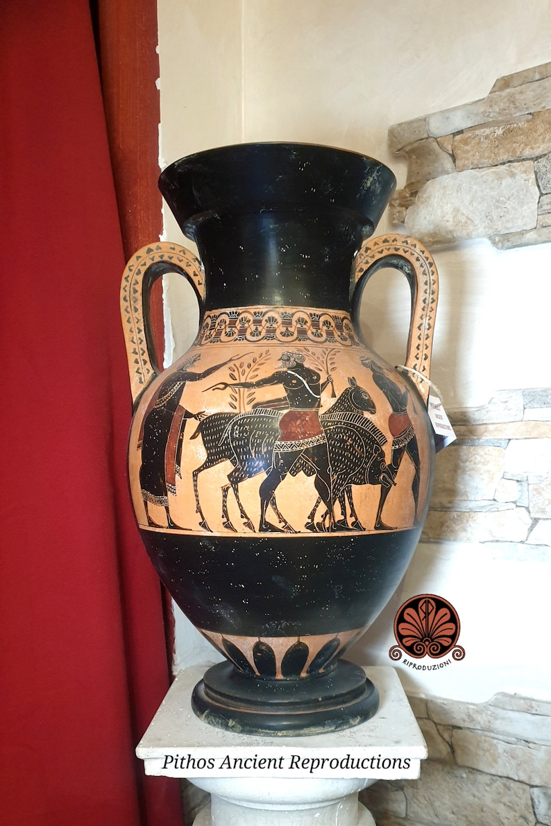 Attic black-figure amphora vase reproduction, made with the same ancient techniques. Height 45 cm. image 3