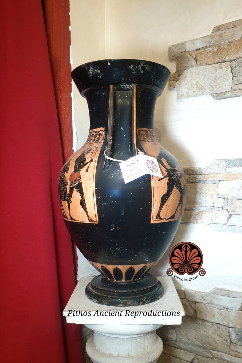 Attic black-figure amphora vase reproduction, made with the same ancient techniques. Height 45 cm. image 5