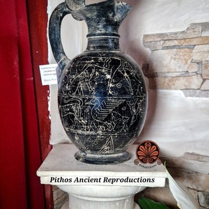 Reproduction of Etruscan Oinochoe vase in Bucchero on wheels, height 30 cm. image 5