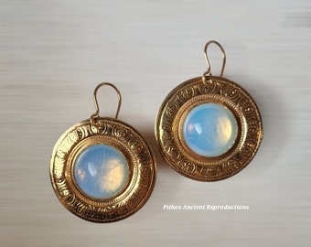 Antique style earrings with moonstone. Craftsmanship, Nickel free.