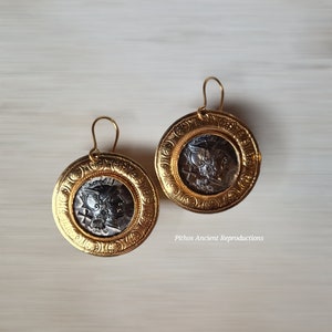 Antique style earrings with Rome Elmata coin reproduction. Craftsmanship. image 2