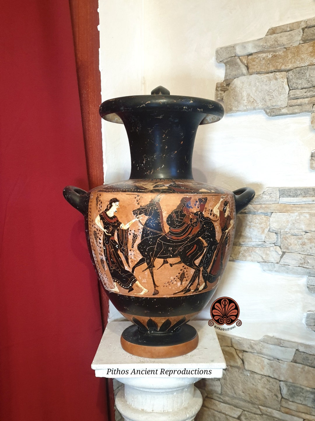 Attic Blackfigure Hydria Vase Reproduction, Made With the Same Ancient