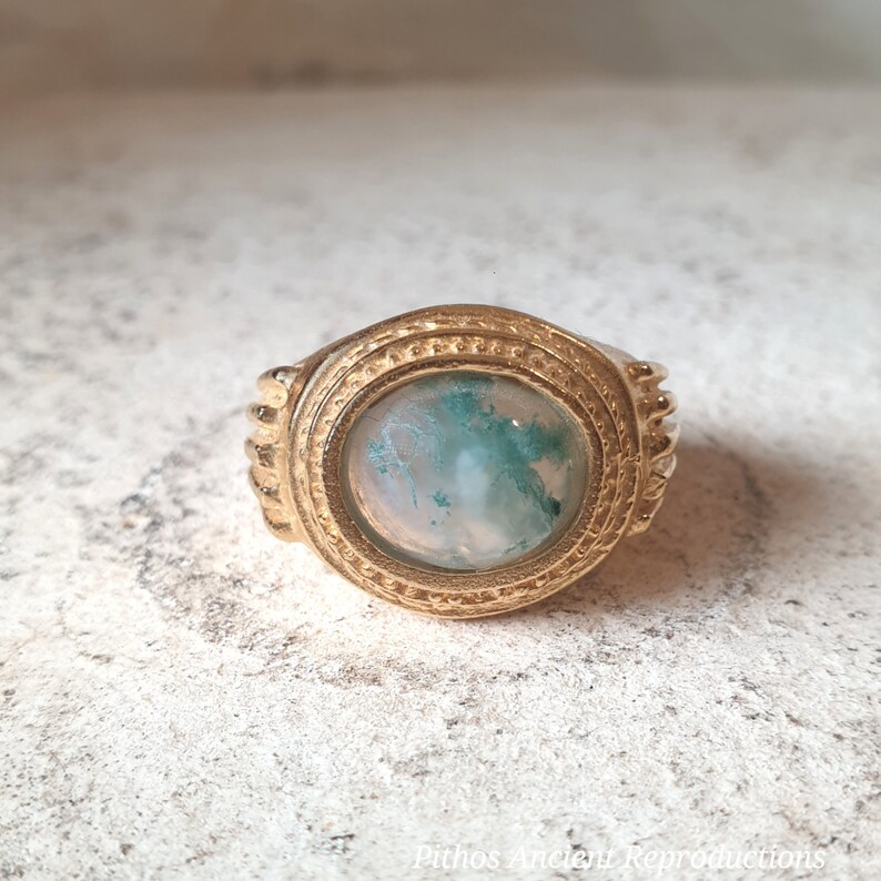 Antique Style Ring with Moss Agate Stone. Craftsmanship, No Nickel. image 1