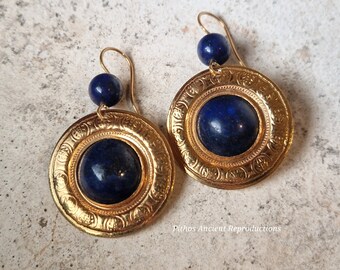 Antique style earrings with Lapis Lazuli stone. Craftsmanship, Nickel free.