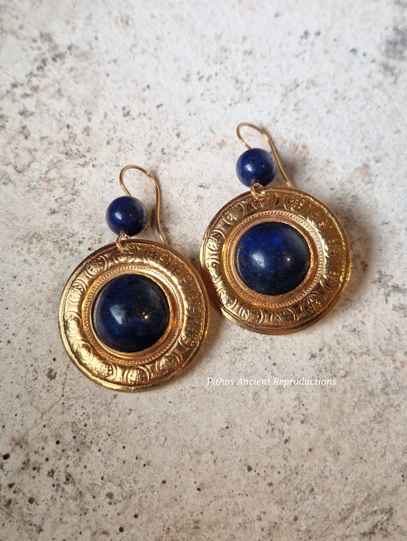 Antique style earrings with Lapis Lazuli stone. Craftsmanship, Nickel free. image 1