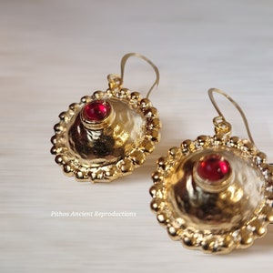 Antique style earrings, handcrafted with red glass paste stone. Nickel free. image 2