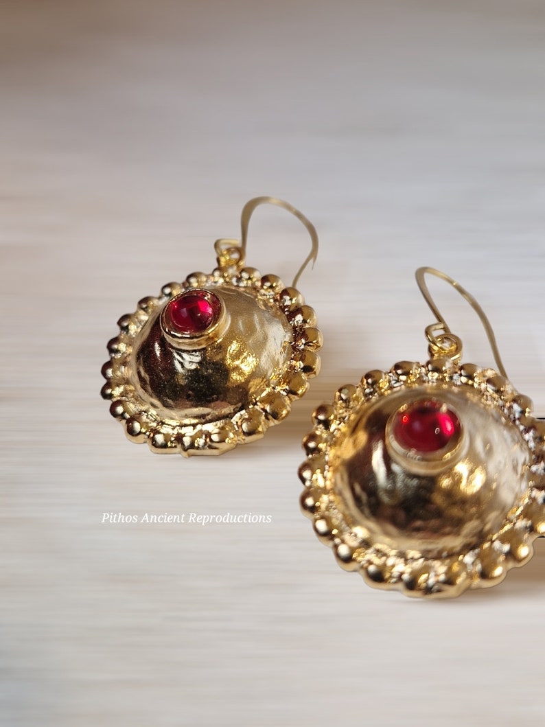 Antique style earrings, handcrafted with red glass paste stone. Nickel free. image 2