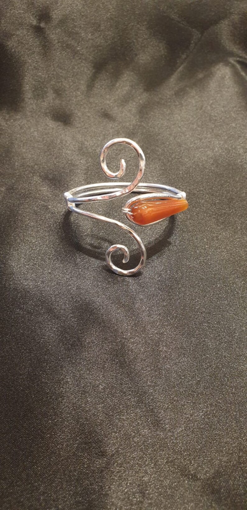 Silver wet beaten copper bracelet with double spiral and image 1