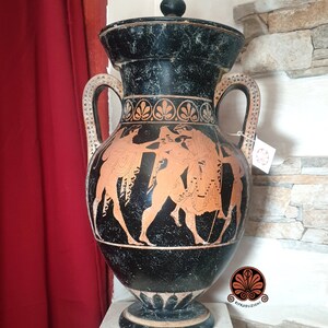 Attic amphora reproduction vase with red-figure lid. Total height 53 cm. image 1