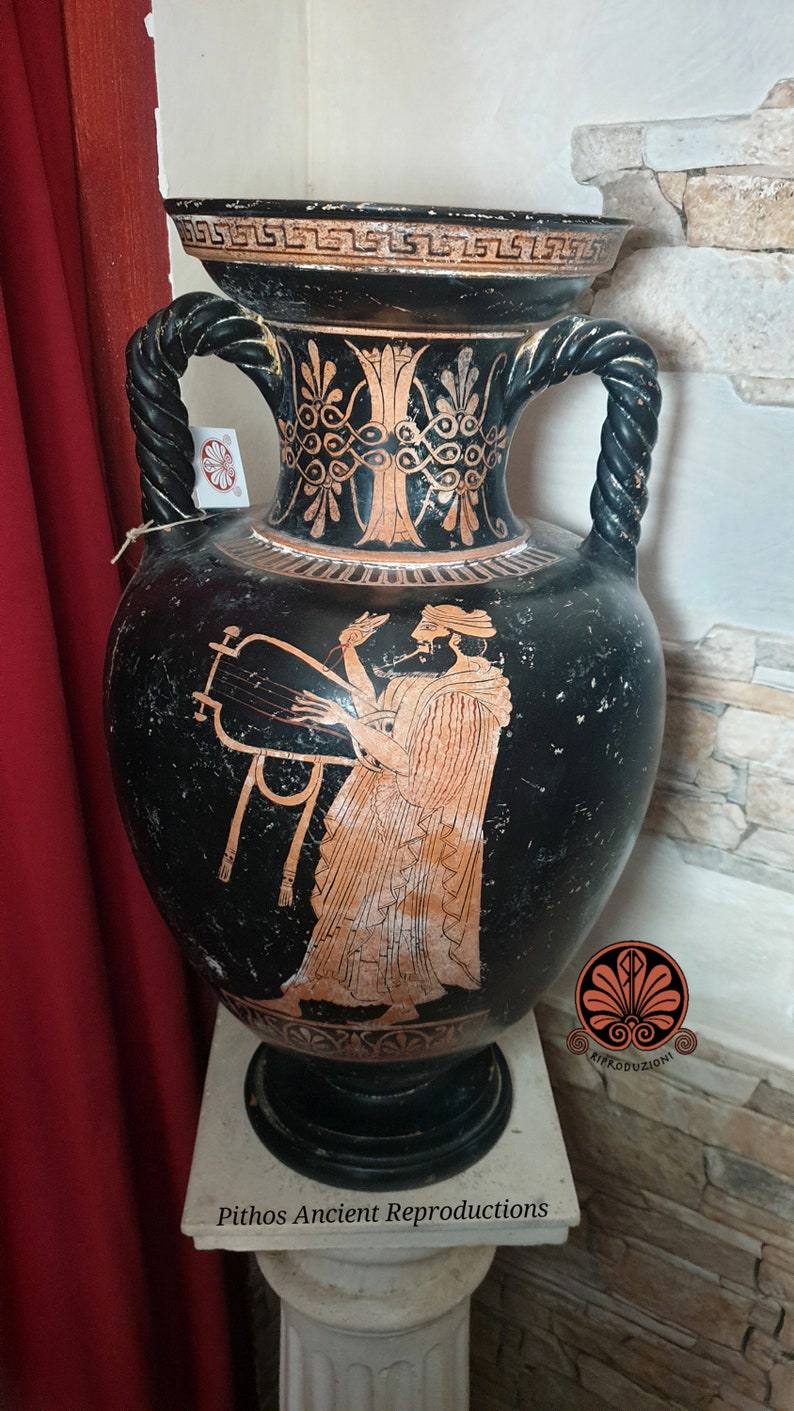 Attic amphora reproduction vase with red-figure twisted handles. Total height 51.5 cm. image 6