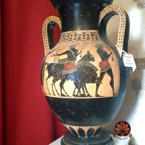 Attic black-figure amphora vase reproduction, made with the same ancient techniques. Height 45 cm. image 4
