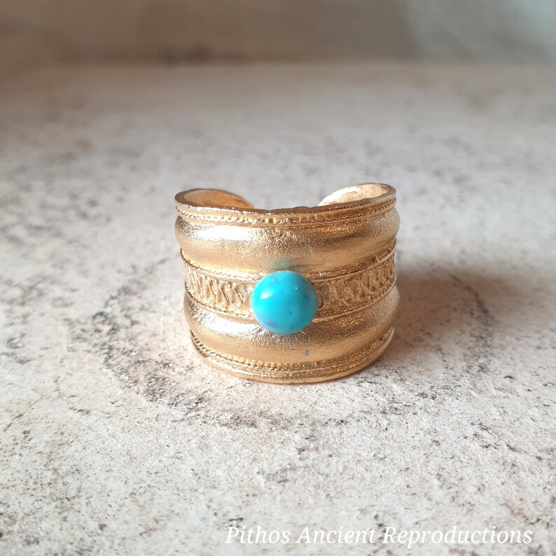 Antique style band ring with turquoise stone. Craftsmanship and adjustable size, No nickel. image 1