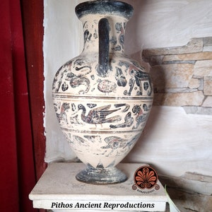 Reproduction of Etruscan Corinthian black-figure column krater vase. Maximum height 31 cm. image 3