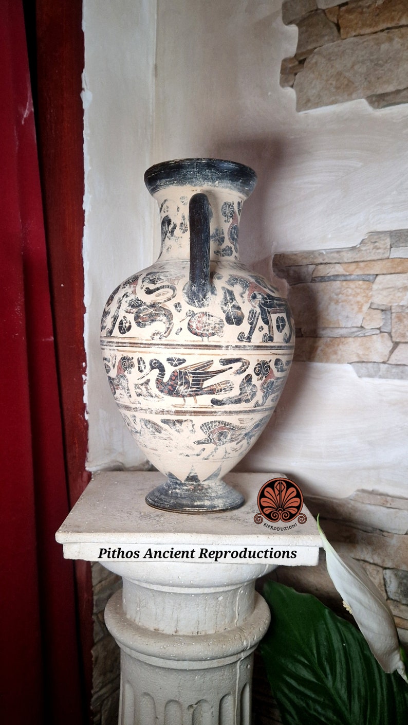 Reproduction of Etruscan Corinthian black-figure column krater vase. Maximum height 31 cm. image 3