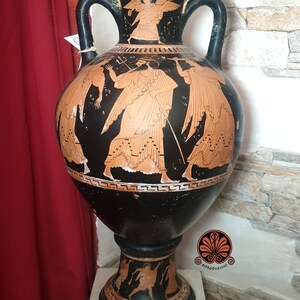 Attic amphora reproduction vase with red figure lid. Total height 53cm. image 5