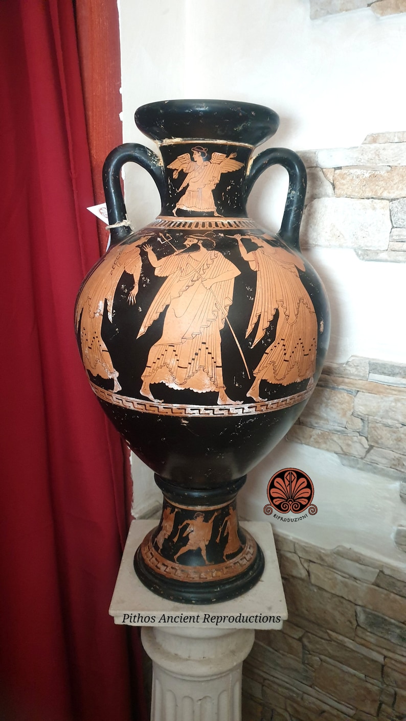 Attic amphora reproduction vase with red figure lid. Total height 53cm. image 5