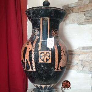 Attic amphora reproduction vase with red-figure lid. Total height 53 cm. image 4