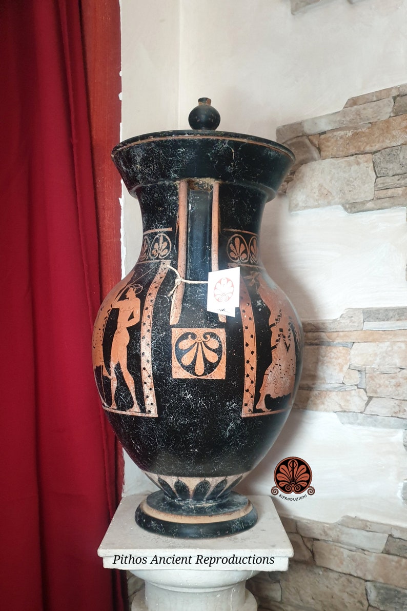 Attic amphora reproduction vase with red-figure lid. Total height 53 cm. image 4