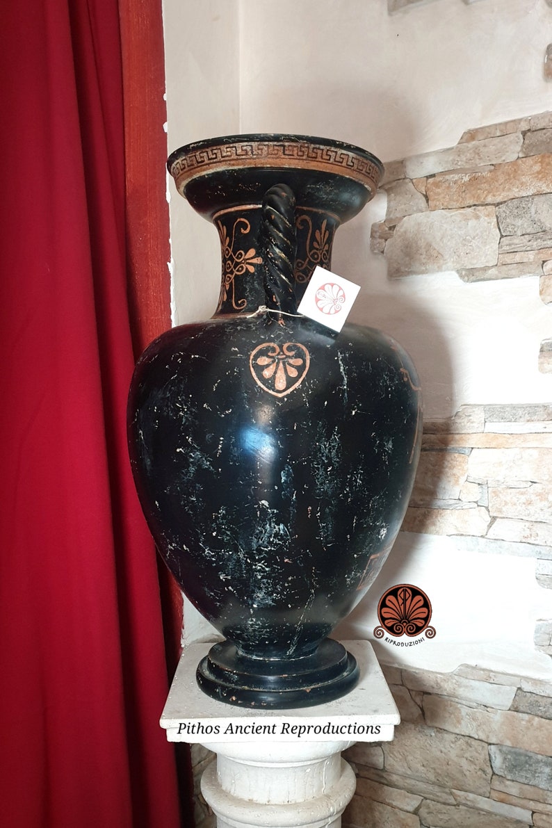Attic amphora reproduction vase with red-figure twisted handles. Total height 51.5 cm. image 2