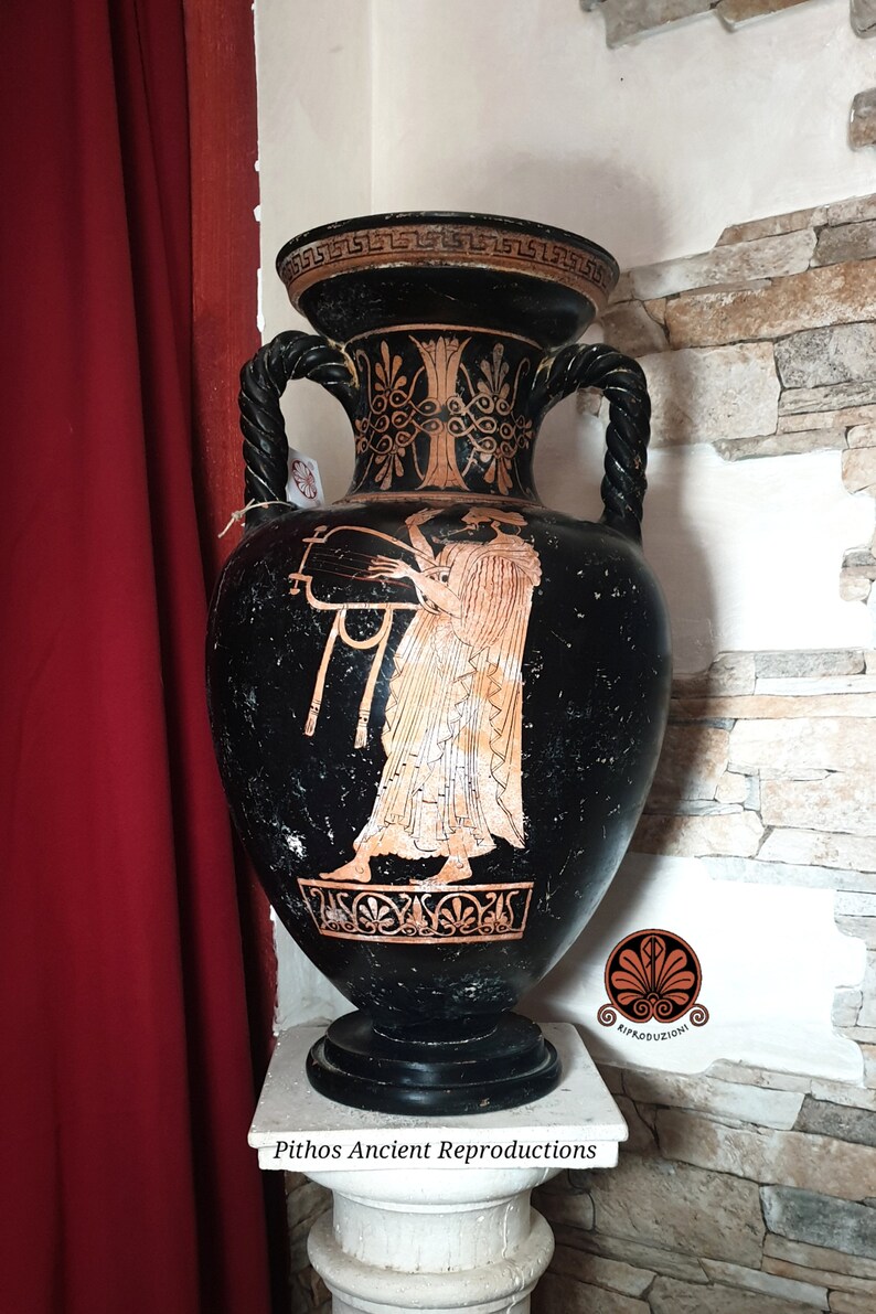 Attic amphora reproduction vase with red-figure twisted handles. Total height 51.5 cm. image 3