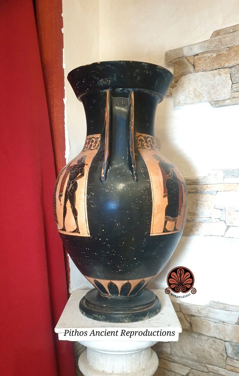 Attic black-figure amphora vase reproduction, made with the same ancient techniques. Height 45 cm. image 2