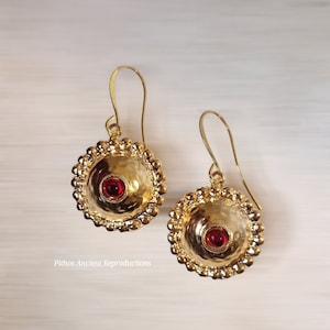 Antique style earrings, handcrafted with red glass paste stone. Nickel free. image 1