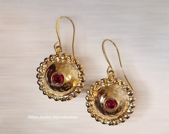 Antique style earrings, handcrafted with red glass paste stone. Nickel free.