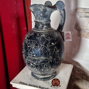 Reproduction of Etruscan Oinochoe vase in Bucchero on wheels, height 30 cm. image 3