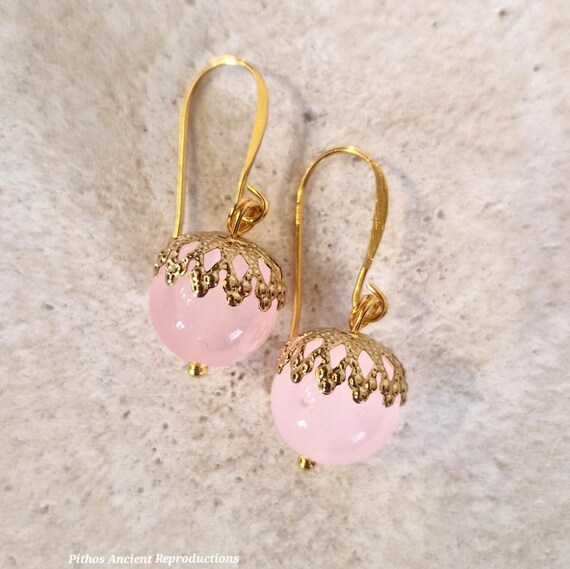 Boucles D'oreilles Anciennes En Or Et Argent - Serties De Pierres Roses - Bijou Vintage Occasion