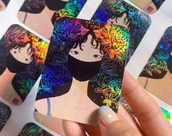Holographic Chrysanthemum Girl Sticker #hateisavirus