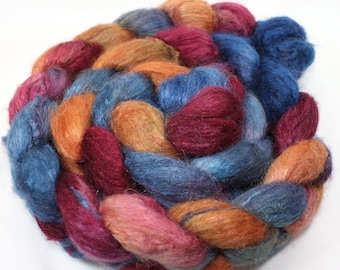 Yak and silk fiber for spinning, a handpainted combed top roving for spinning and felting