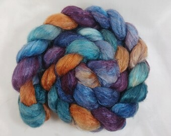 Yak and silk fiber for spinning, a handpainted combed top roving for spinning and felting