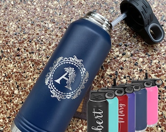 Water Bottle 32 oz. Personalized Sport Large Laser Engraved Stainless Steel