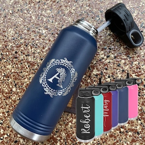 Water Bottle 32 oz. Personalized Sport Large Laser Engraved Stainless Steel