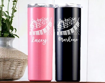 Music Teacher Gift Tumbler Cup Music Lover Fan Piano Player Teacher Appreciation, Personalized Laser Engraved Custom Name