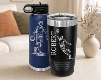 Personalized Basketball Tumbler: Laser Engraved Stainless Steel Travel Mug
