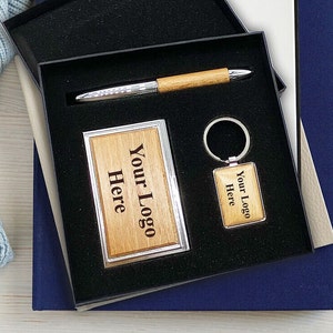 Set de regalo personalizado, estuche para tarjetas de presentación, bolígrafo, llavero, set de regalo de oficina, grabado láser