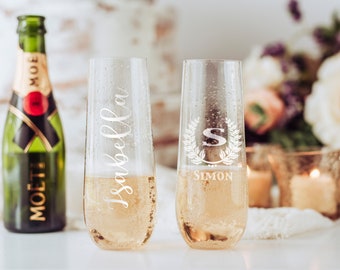 Personalized Champagne Glass Laser Engraved Wedding Stemless