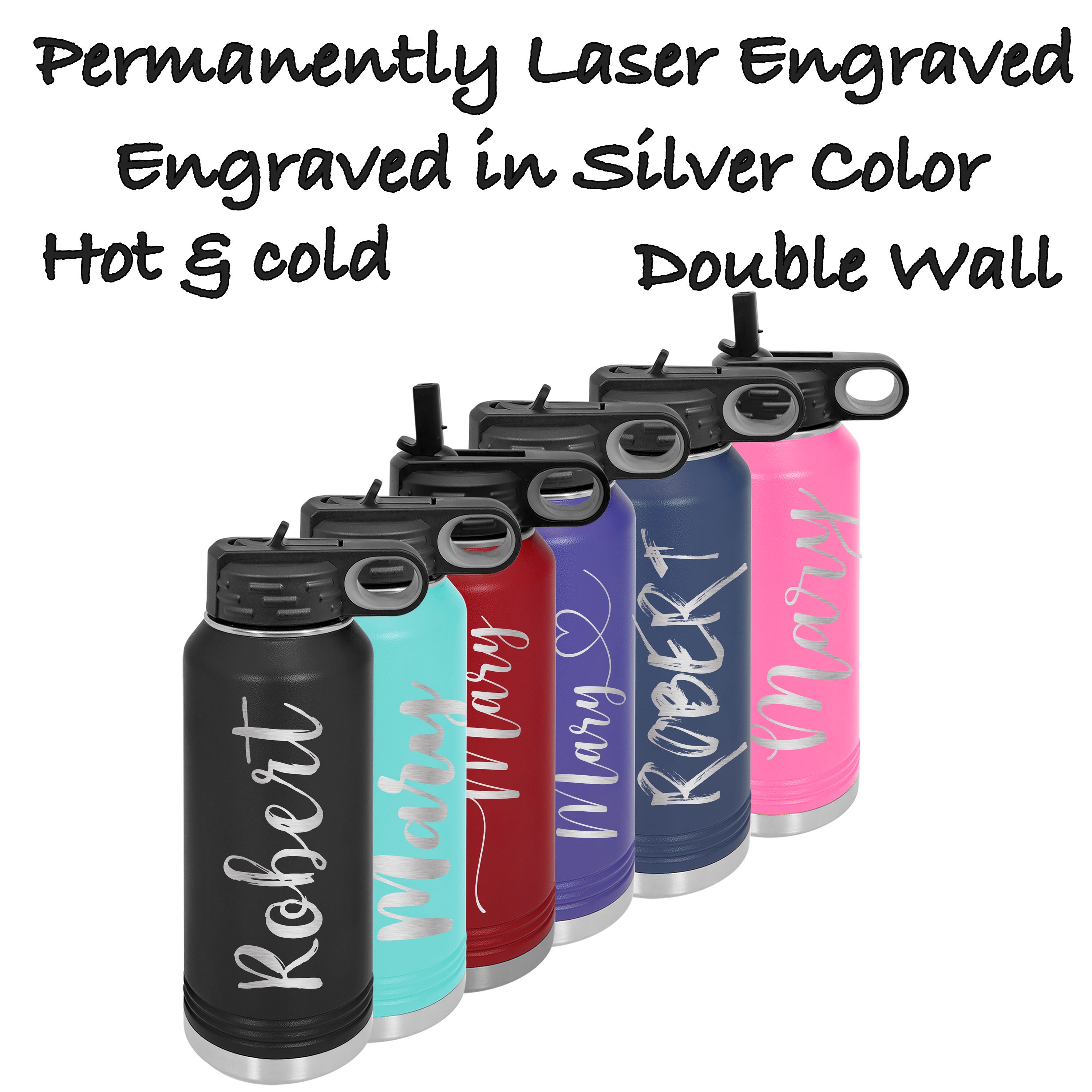Water Bottle 32 Oz. Personalized Sport Large Laser Engraved Stainless ...