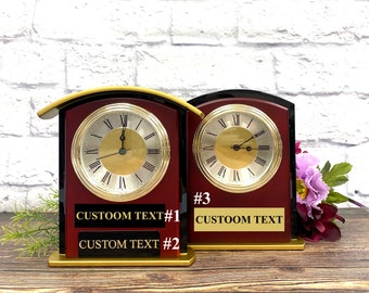 Desktop Clock Personalized Mahogany Engraved Office Gift