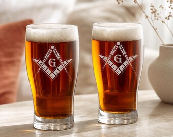 Freemasonic Beer Glass Laser Engraved Square & Compass  Freemason Gift