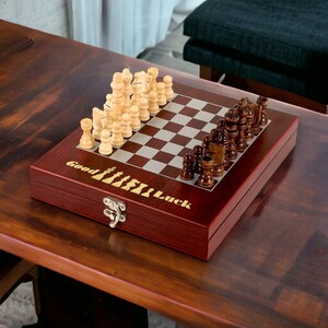 Personalized Chess Set Box Rosewood Finish Gift for Birthday Wedding image 5