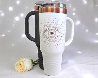 Ophthalmologist 40 oz Tumbler Handle, Personalized Rose Gold Laser Engraved Cup, Corporate Gift Eye Clinic, Optometry Office Medical Staff