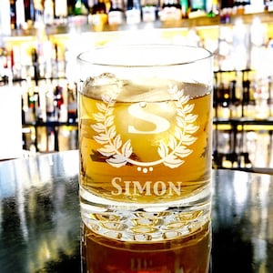 Personalized Monogram Whiskey Glass: Engraved Bourbon Scotch Glass