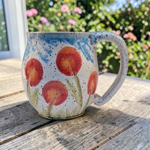 Pop flower stoneware pottery large mug