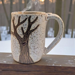 Tree stoneware pottery mug in matte white