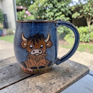 Highland cow stoneware pottery mug